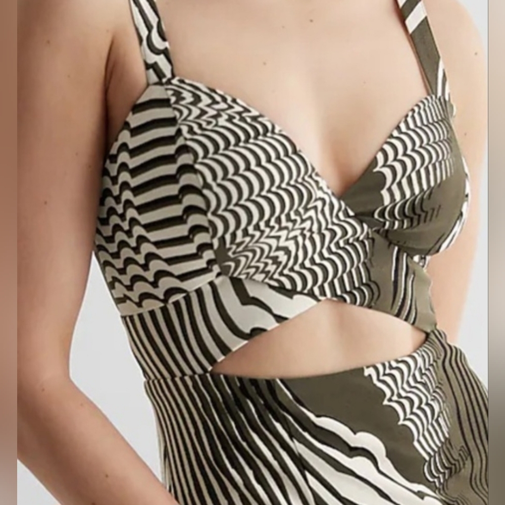 *WEEKEND SALE Express Olive/Cream Midi Dress - Picture 3 of 8